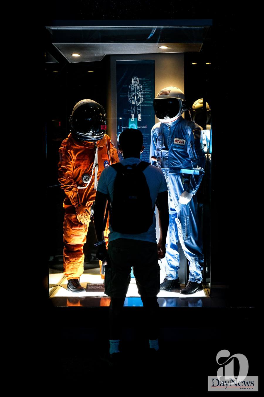 Persoana care se uita la doua costume spatiale